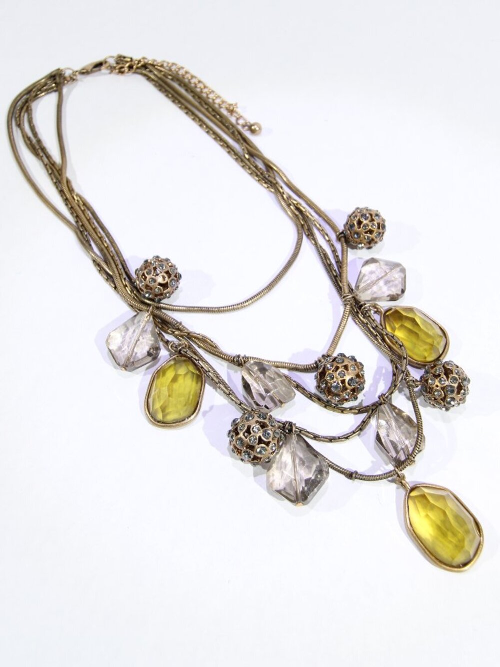 Chico's Copper Color Necklace Snake Chains Multi-row Crystal Balls
